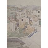 Averil Burleigh (1883-1949), a Mediterranean mountain scene, watercolour with ink drawing, signed in