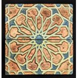 A rare pair of 17th century Spanish Hispano Moresque copper luster tiles