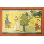 Late 19th/early 20th century Indian School, a landscape scene depicting Krishna, watercolour, H.15.