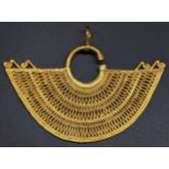 A Pre-Columbian gold Sinu earring, three bands of openwork filigree, later hoop mount to mount on