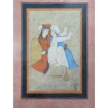 A rare possibly 17-18th century Persian Safavid erotic miniature painting, H.15cm W.10cm