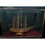 Large Model Constitution ship in glass case, case size H.78cm W.113cm D.37cm