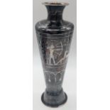 A Middle Eastern copper vase with silver inlay, possibly Egyptian, H.20cm