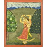 Early 20th century Indian School, study of a lady dancing, gouache, H.18cm W.10cm