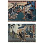 Utagawa Toyokuni III (Japanese, 1786-1864), 2 mid 19th century woodblock prints, together with a