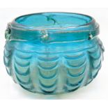 A rare possibly early Islamic blue glass bowl, H.10.5cm D.15cm