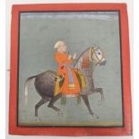 Late 19th century Indian School, Mewar Raja on famous Mewar horse, watercolour, 26cm x 23cm