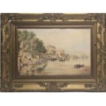 19th century School, Benares on the River Ganges, India, watercolour, H.30cm W.45cm