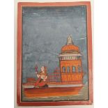 Early 20th century Indian School, Bundi lady on the boat,watercolour, 17cm x12cm