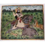 Early 20th century Indian School, Mewar hunting a boar with Bhalla, watercolour,, 26cm x 21cm