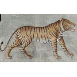 Late 19th/ early 20th century large textile painting of a tiger, Rajasthan, North-West Indian, oil