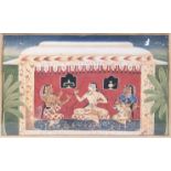 A rare 16-17th century Indian Mewar miniature painting or ladies seated in a terrace. (calligraphy