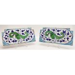 A pair of 18-19th century North Indian Multan tiles depicting floral decoration, 15.5cm x 30cm