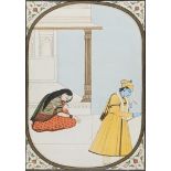 A fine 19th century Indian Pahari miniature painting depicting Krishna and Radha, H.22cm W.14cm