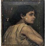 19th century Indian School, portrait of an Indian lady, oil on canvas, indistinctly signed lower