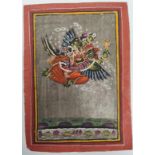 Late 19th/early 20th century Indian School, Garud Laxmi flying over the lake, watercolour, 25cm x