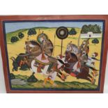 Early 20th century Indian School, Mewar bull hunting scene, watercolour, 45cm x 35cm