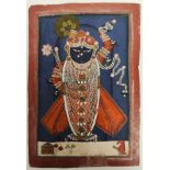 Early 20th century Indian School, Shrinathji Swaroop in Temple from Nathwara, watercolour, 18cm x