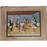 Late 19th century Indian School, Alamgir deciding their escape plan to attack, Sikh, watercolour,