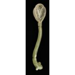 A fine 19-20th century Indian carved jade and possibly rock crystal spoon, red stone to terminal,
