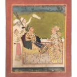 Late 19th/early 20th century Indian School , group discussion of various kings, watercolour, 30cm