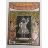 Early 20th century Indian School, Shrinnathji Swaroop in Temple in Nathwara, watercolour, 15cm x