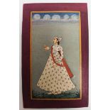 Mid 20th century Indian School, portrait of lady wearing white sheffon shari, watercolour, 14cm x