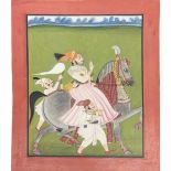 Late 19th/early 20th century, Raja travelling on their horses,watercolour, 32cm x 25cm