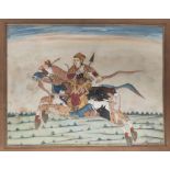 Late 19th/early 20th century Indian School, Mughal horse composition, watercolour, 31cm x 24cm