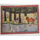 Early 20th century Indian School, Mewar hunting boar, watercolour, 21cm x 28cm