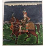 Early 20th century Indian School, Kutch Gujarat prince on horse, watercolours, 25cm x 31cm