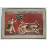 Late 19th/ early 20th century Indian School, Shiva and Parvati, Malwa, watercolour, 34cm x 23cm