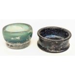 Two 9-10th century early Islamic possibly Persian glass bowls, H.4cm