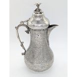 A very fine 19th century Ottoman Turkish silver coffee pot with tughra marks, 315g, H.21cm