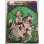 Early 20th century Indian School, Raja Maan Singh on his horse, watercolour, 28cm x 21cm