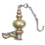 A 17th century South Indian, possibly Deccani, bronze hanging oil lamp with a dragons head spout,