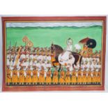 Early 20th century Indian School, Mewar Sawari with their people, watercolour