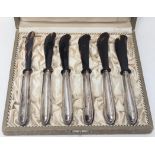 A set of 6 late 19th/early 20th century century caviar knives, Continental silver handles with