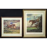 2 Claire Eva Burton horseracing prints and one Fred stone print, pencil signed