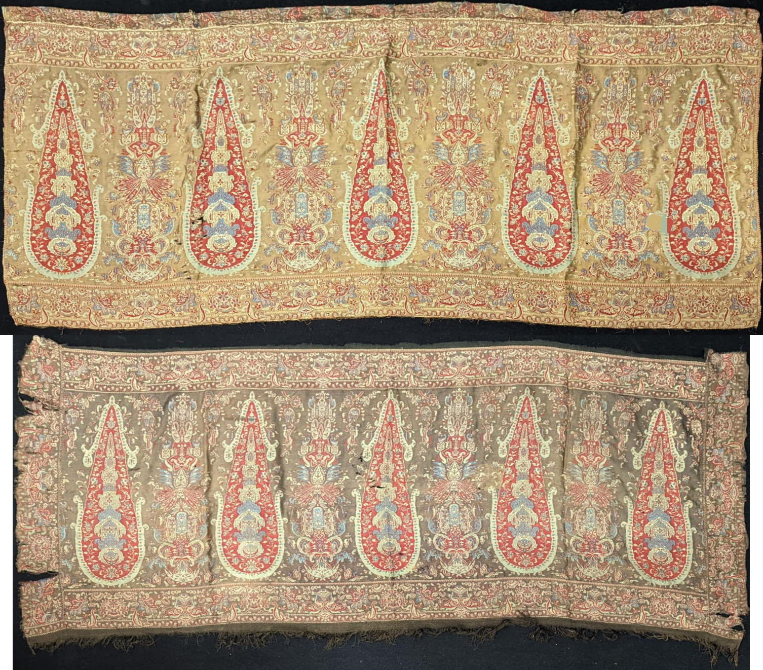 Two 19th century Indian Kashmiri textile panels, 54cm x 116cm and 56cm x 131cm