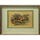 A Hunting Scene, decoupage study, indistinct monogram, frame size H.45cm W.54.5cm