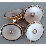 A pair of 18ct gold, diamond and mother of pearl cufflinks