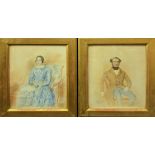 19th century Continental School, a pair of portraits of a gentleman and lady, watercolours, signed