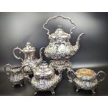 A Victorian silver tea set, 5 piece comprising of a silver teapot, waterpot, sugar shifter and cream