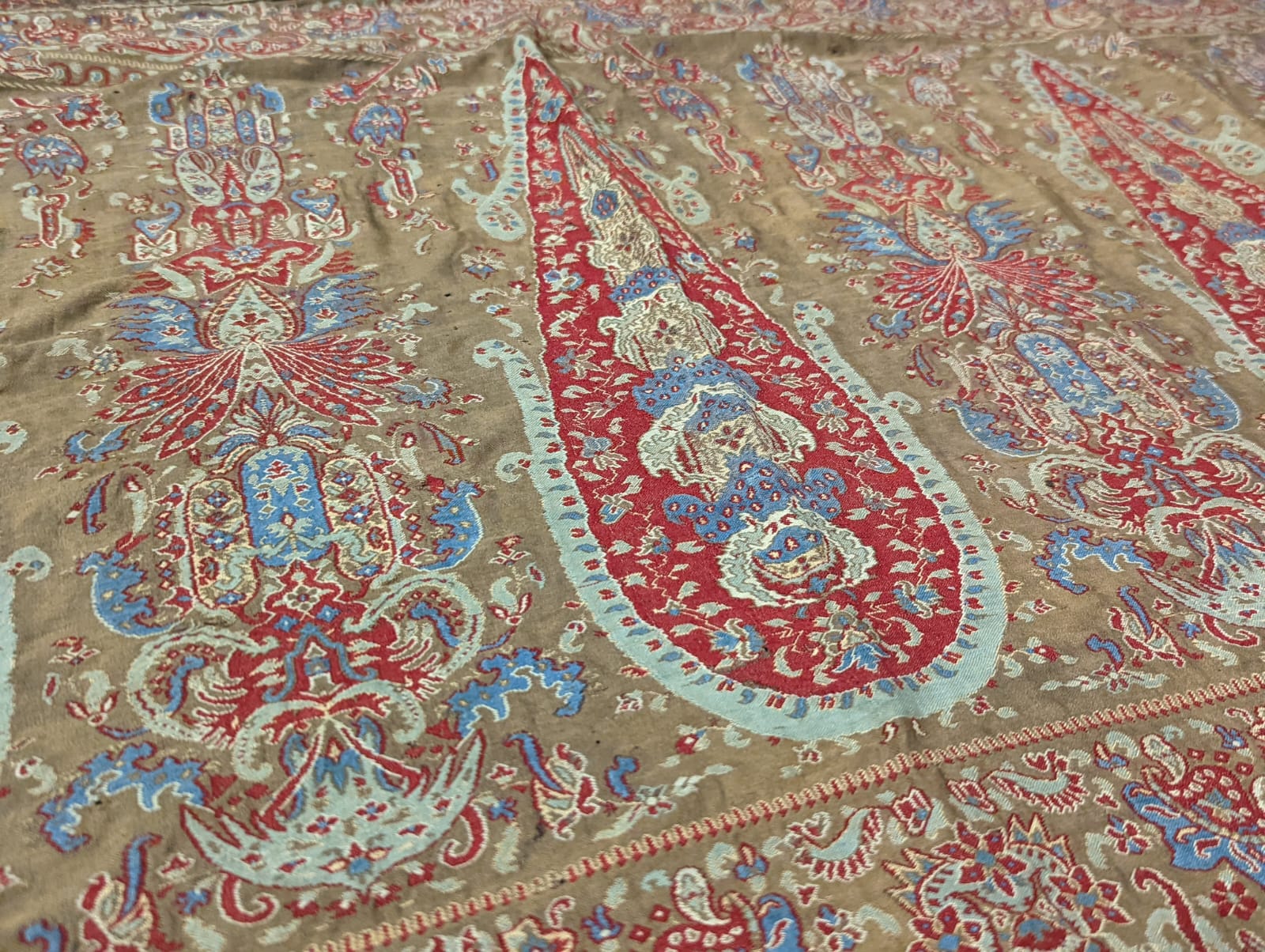 Two 19th century Indian Kashmiri textile panels, 54cm x 116cm and 56cm x 131cm - Image 3 of 6