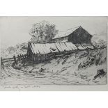Henry J Glintenkamp (American, 1887-1946), landscape scene of a barn, etching, signed within the