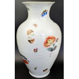 Herend of Hungary porcelain vase, decorated with flowers and plants, gold rim, marks to base, H.