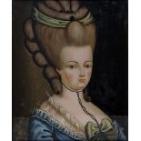 An 18th century reverse glass painted portrait, possibly Marie Antoinette, H.38cm W.31cm