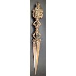 A Tibetan Buddhist ceremonial ritual bronze phurba Dagger, Tibet or China, L.22.5cm
