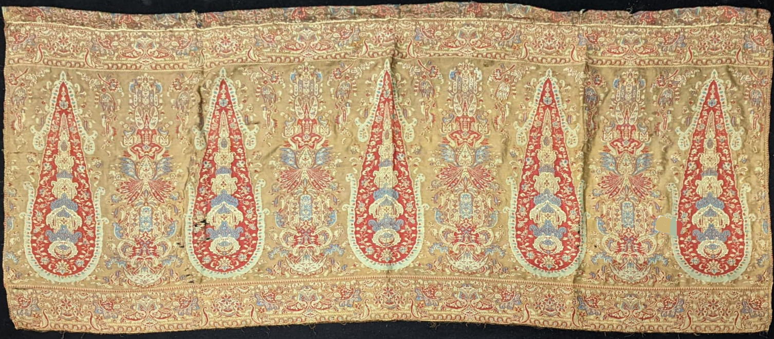 Two 19th century Indian Kashmiri textile panels, 54cm x 116cm and 56cm x 131cm - Image 2 of 6